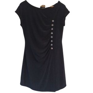 Joseph Ribkoff Black Ruched Buttoned Tunic Womens Size 10 Bikercore Matrix